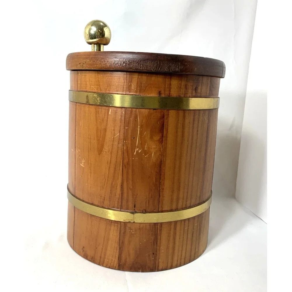 Morgan Designs Ice Bucket Brigade Vintage Wood Cocktail Flip Lid USAmade FLAW